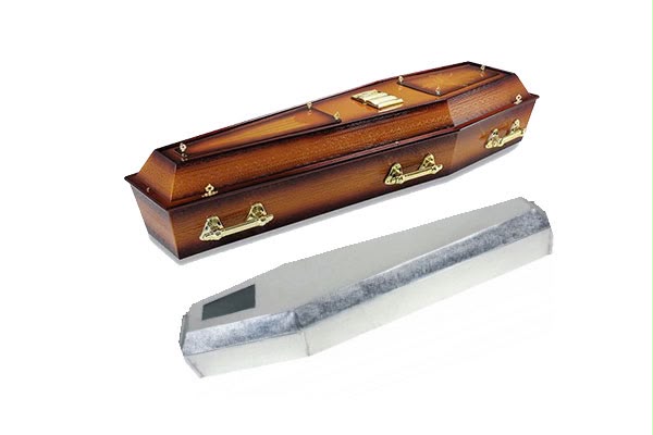 Urna funerária de madeira com revestimento interno de zinco para transporte e translado